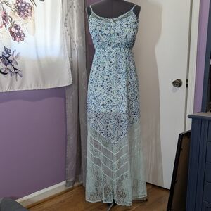 Candie's Floral Lace Maxi Dress - Light Blue and White